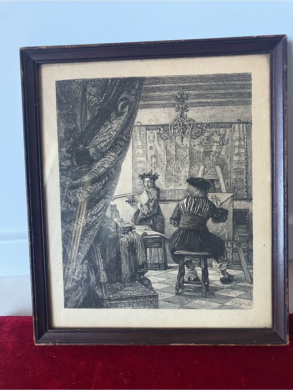 George Barrie Vermeer Artist and Model Print Etching Style William Unger Framed.